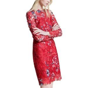 Elie Tahari Red Starla Floral Lace Long Sleeve Sheath Dress.  SZ 6